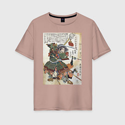 Футболка оверсайз женская Самурай Фукусима Масанори: гравюра укиё-э, цвет: пыльно-розовый