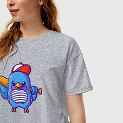 Футболка оверсайз женская Птичка бейсболист, цвет: меланж — фото 2