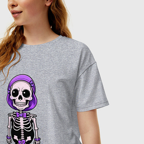 Женская футболка оверсайз Скелет с бабочкой фиолетовый / Меланж – фото 3