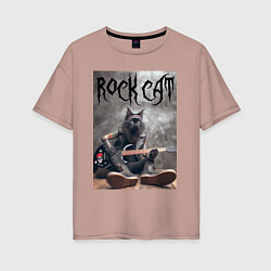 Футболка оверсайз женская Rock cat - ai art, цвет: пыльно-розовый
