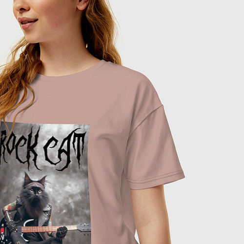 Женская футболка оверсайз Rock cat - ai art / Пыльно-розовый – фото 3