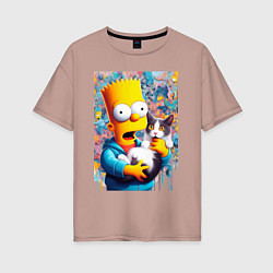 Женская футболка оверсайз Bart Simpson with a kitten - ai art