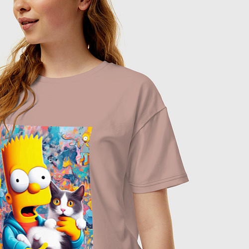 Женская футболка оверсайз Bart Simpson with a kitten - ai art / Пыльно-розовый – фото 3