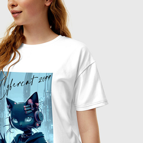 Женская футболка оверсайз Cybercat 2099 - ai art / Белый – фото 3