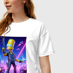 Футболка оверсайз женская Cyber Bart - neon glow ai art, цвет: белый — фото 2