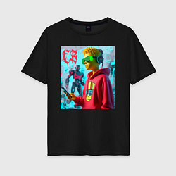 Футболка оверсайз женская Bart Simpson - cyberpunk ai art, цвет: черный