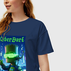 Футболка оверсайз женская Cyber Bart - neon glow ai art, цвет: тёмно-синий — фото 2