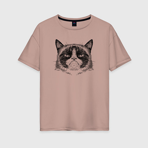 Женская футболка оверсайз Grumpy cat мем / Пыльно-розовый – фото 1