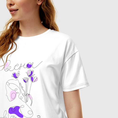 Женская футболка оверсайз Весна в душе лайн арт портрет девушки / Белый – фото 3