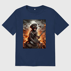 Футболка оверсайз женская Чёрный котик играет на гитаре - нейросеть, цвет: тёмно-синий