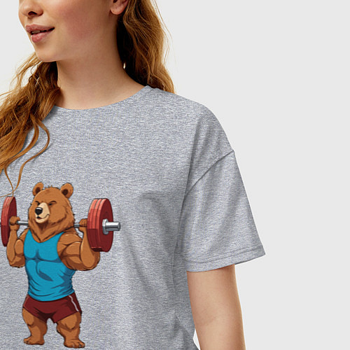 Женская футболка оверсайз Медведь со штангой / Меланж – фото 3