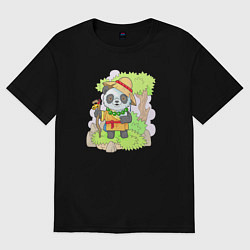 Футболка оверсайз женская Панда монах, цвет: черный