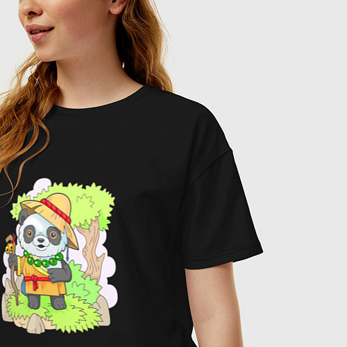 Женская футболка оверсайз Панда монах / Черный – фото 3