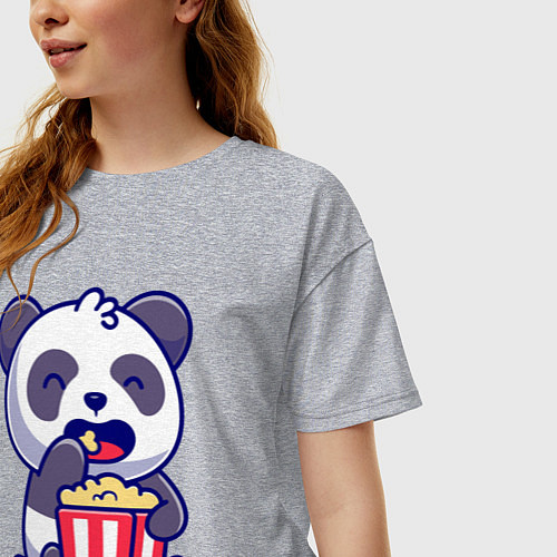 Женская футболка оверсайз Панда ест попкорн / Меланж – фото 3