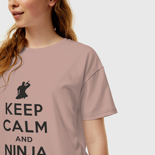 Женская футболка оверсайз Keep calm and ninja on / Пыльно-розовый – фото 3