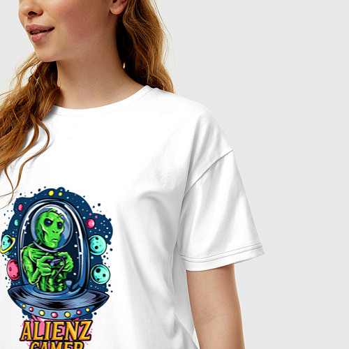 Женская футболка оверсайз Инопланетянин - геймер / Белый – фото 3
