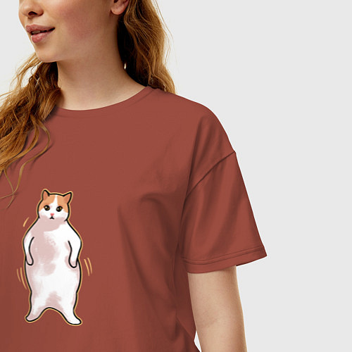 Женская футболка оверсайз Толстый кот танцует / Кирпичный – фото 3