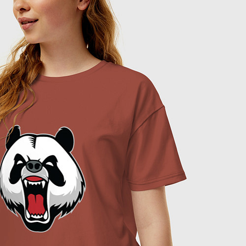Женская футболка оверсайз Сердитая панда / Кирпичный – фото 3