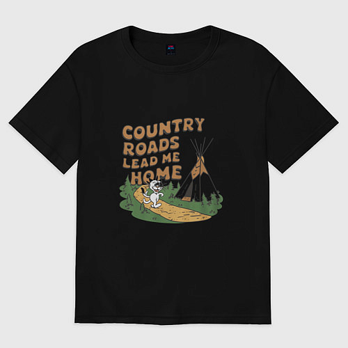 Женская футболка оверсайз Country roads lead me home / Черный – фото 1