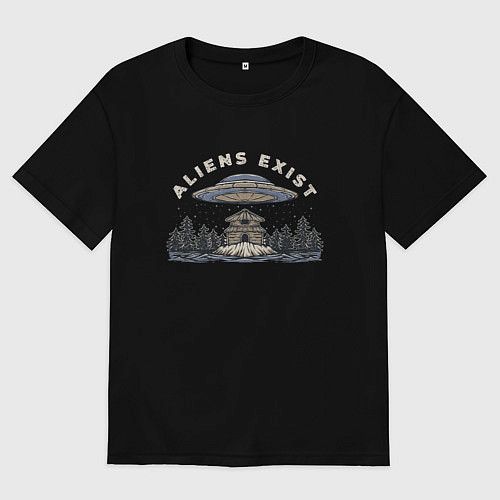 Женская футболка оверсайз Большая летающая тарелка / Черный – фото 1