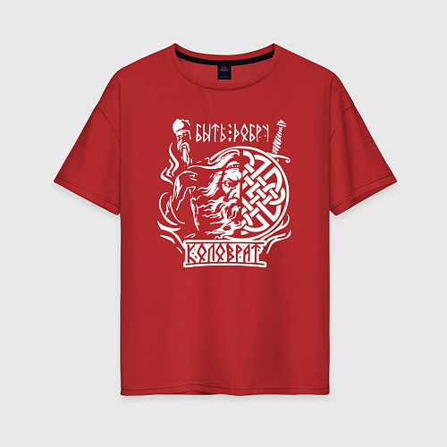 Женская футболка оверсайз Воин евпатий коловрат - быть добру / Красный – фото 1
