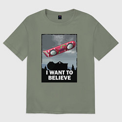 Футболка оверсайз женская Хотелось бы верить в ховерборд, цвет: авокадо