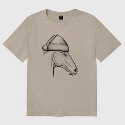 Футболка оверсайз женская Профиль новогодней лошади, цвет: миндальный