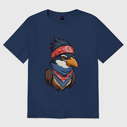 Футболка оверсайз женская Птица в бандане в стиле Хип-хоп, цвет: тёмно-синий