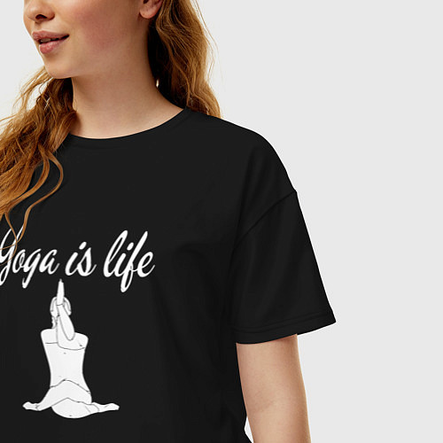 Женская футболка оверсайз Yoga is life / Черный – фото 3