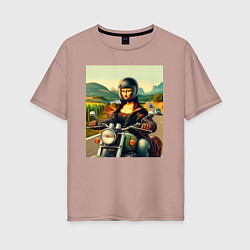 Футболка оверсайз женская Mona Lisa on a motorcycle - ai art, цвет: пыльно-розовый