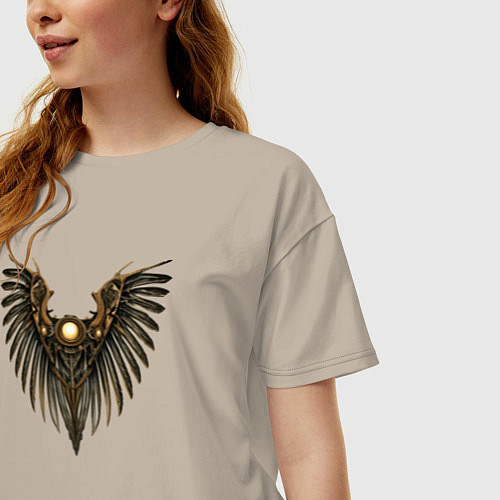 Женская футболка оверсайз Знак крыльев / Миндальный – фото 3