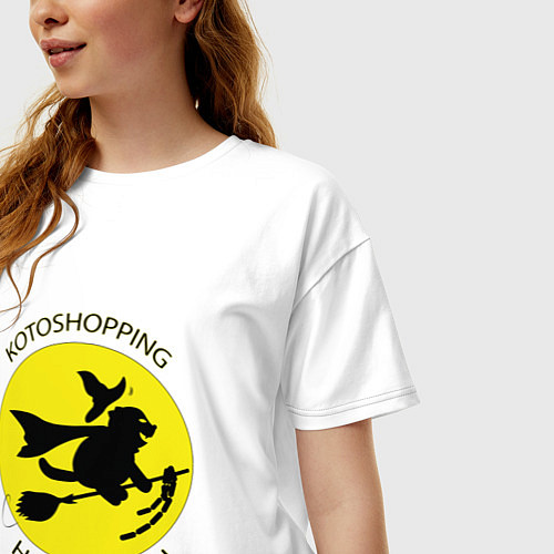 Женская футболка оверсайз Котошопинг на хэллоуин / Белый – фото 3
