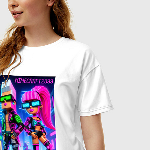 Женская футболка оверсайз Barbie and Ken - Minecraft 2099 ai art collaborati / Белый – фото 3