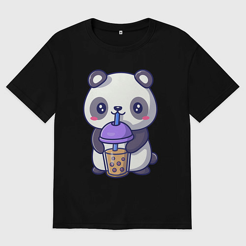 Женская футболка оверсайз Panda drink / Черный – фото 1
