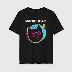 Футболка оверсайз женская Radiohead rock star cat, цвет: черный