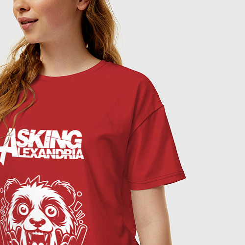 Женская футболка оверсайз Asking Alexandria rock panda / Красный – фото 3