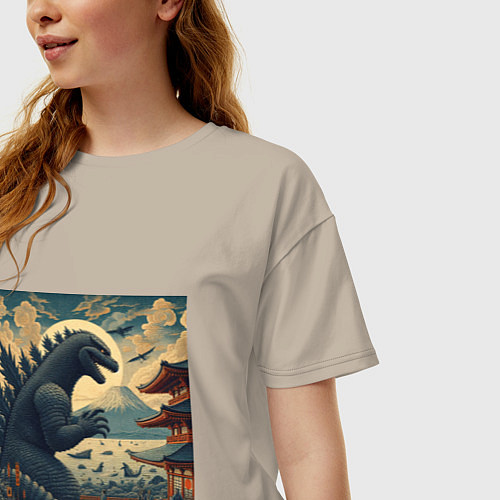 Женская футболка оверсайз Кайдзю в Японии / Миндальный – фото 3