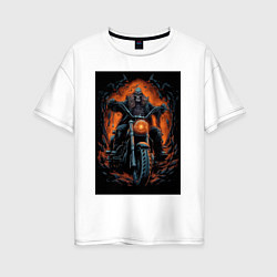 Женская футболка оверсайз Скелет сатаны едет на старом мотоцикле