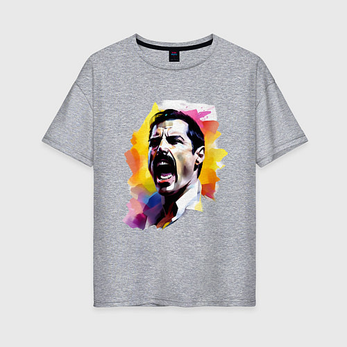 Женская футболка оверсайз Фредди Меркьюри поет / Меланж – фото 1