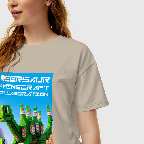 Женская футболка оверсайз Beersaur and Minecraft - collaboration ai art / Миндальный – фото 3