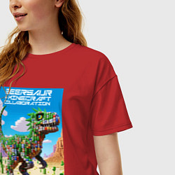 Футболка оверсайз женская Minecraft and beersaur - ai art collaboration, цвет: красный — фото 2