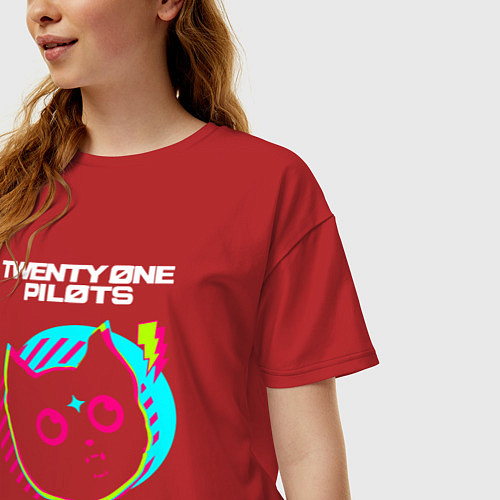 Женская футболка оверсайз Twenty One Pilots rock star cat / Красный – фото 3
