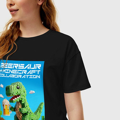 Женская футболка оверсайз Майнкрафт и пивозавр коллаборация - нейросеть / Черный – фото 3