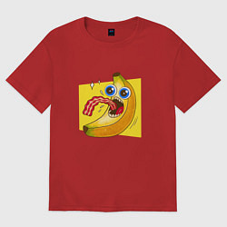 Футболка оверсайз женская Голодный банан ест бекон, цвет: красный