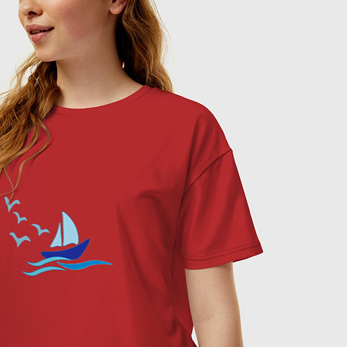 Женская футболка оверсайз Яхта в море с парусами / Красный – фото 3