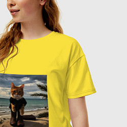 Футболка оверсайз женская Пляжный котик, цвет: желтый — фото 2