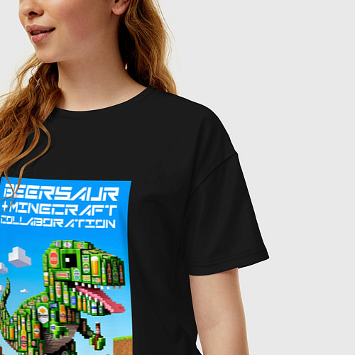 Женская футболка оверсайз Кубический пивозавр ai art / Черный – фото 3