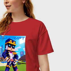 Футболка оверсайз женская Jotaro Kujo and Minecraft - collaboration, цвет: красный — фото 2