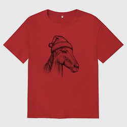 Футболка оверсайз женская Лошадка новогодняя, цвет: красный
