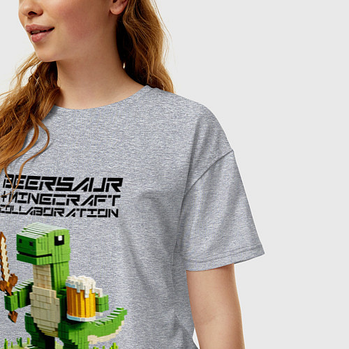 Женская футболка оверсайз Пивозавр с мечом и кружкой пива - Майнкрафт / Меланж – фото 3